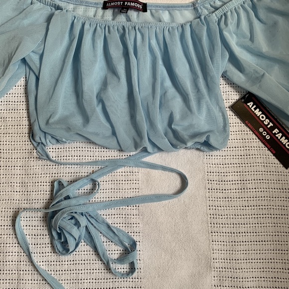 Baby Blue Puff Short Sleeve Crop Top - Picture 3 of 3